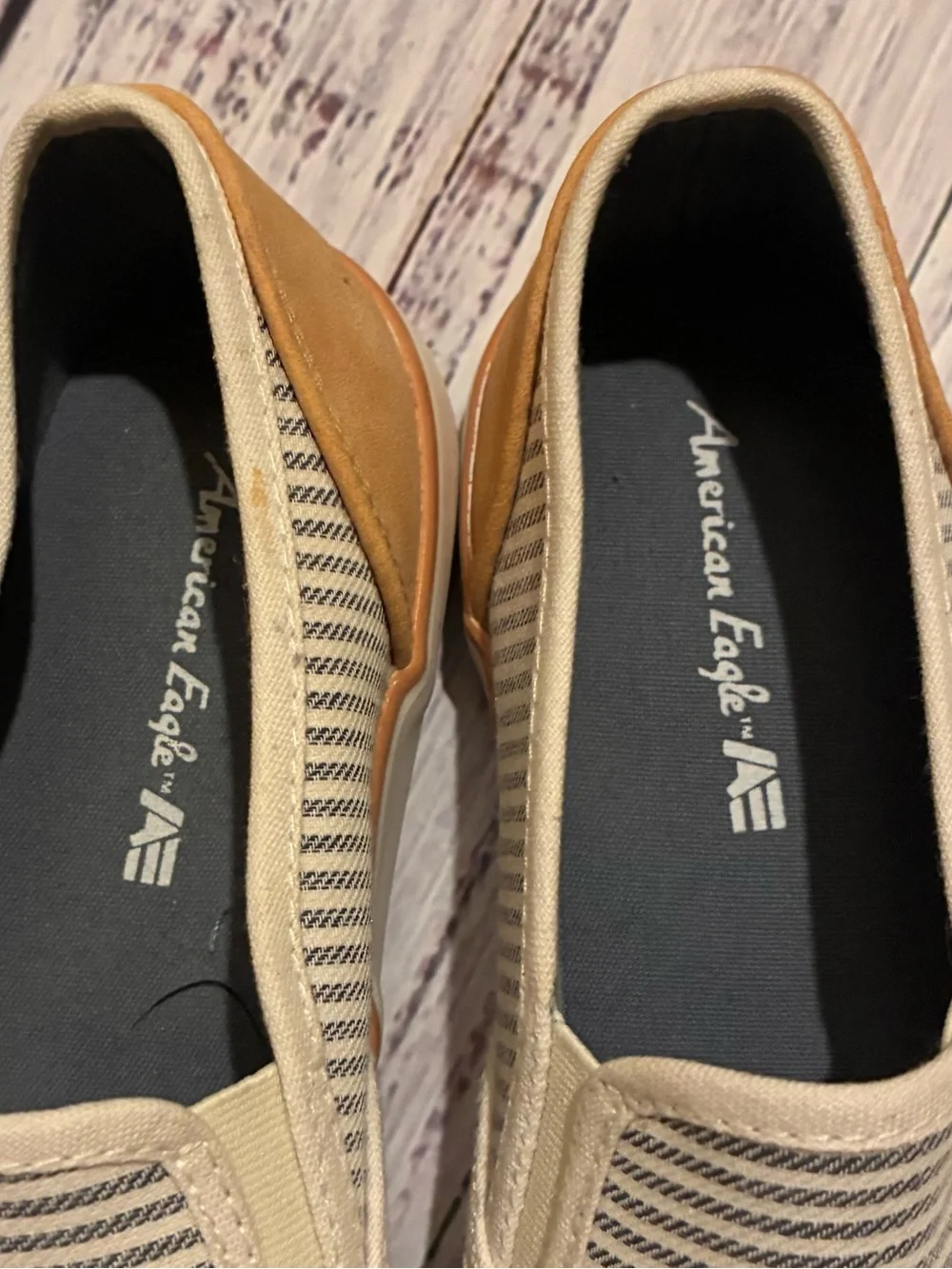 Women’s American Eagle Slip-On Canvas Shoes - Beige Stripe Size 8